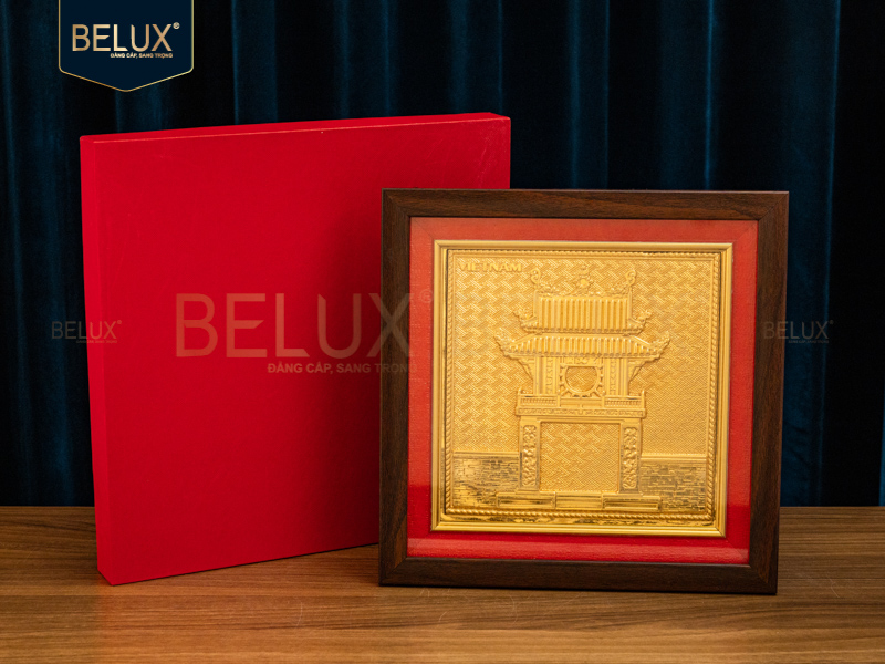 Tranh Khuê Văn Các bằng đồng&nbsp;mạ vàng 24k 26x26cm